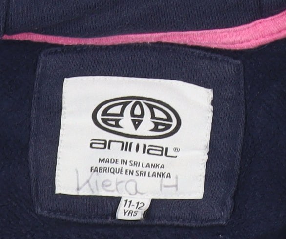 Additional view of Animal girls’ navy blue full zip hoodie 11-12 years logo embroidered