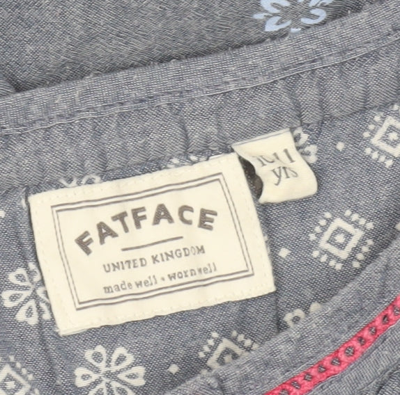FatFace Girls Blue Floral Embroidered Shift Dress 7 Years Cotton Long Sleeve