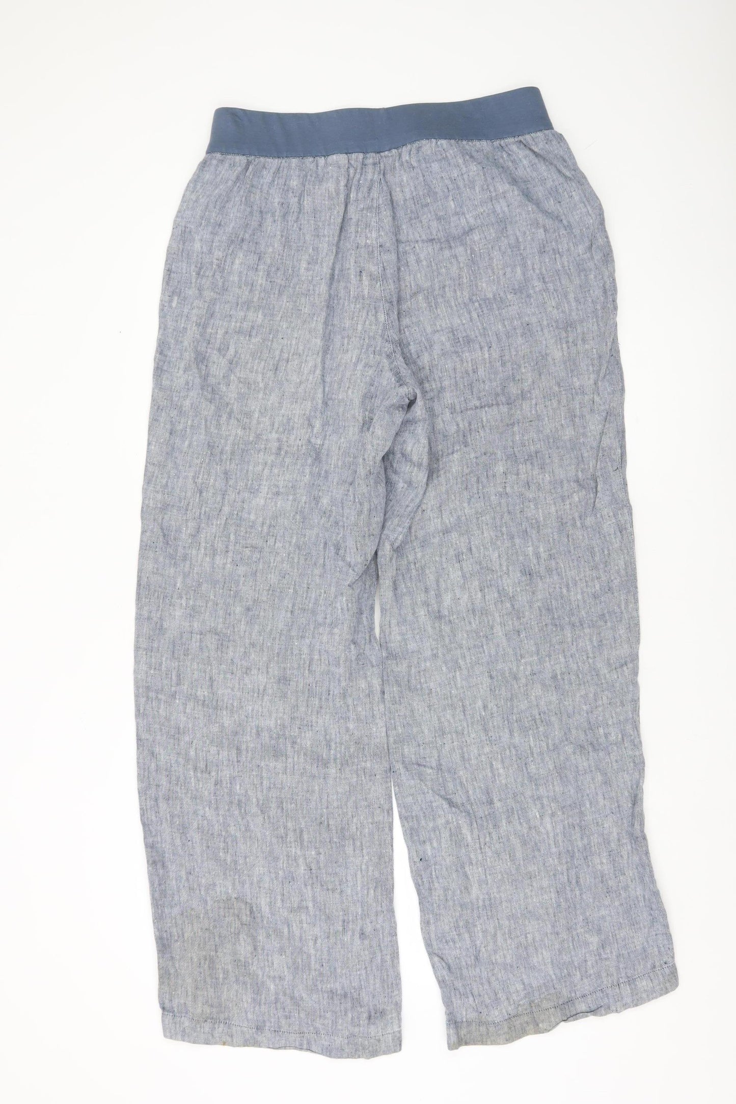 Lands' End Women’s Blue Linen Blend Elastic Waist Straight Leg Trousers Size 14