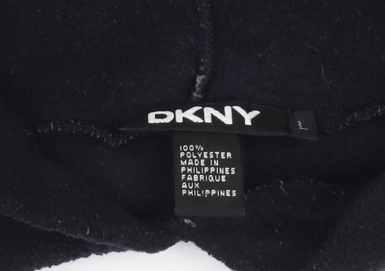 DKNY Womens Black Pullover Hoodie Fleece Sweatshirt Size L