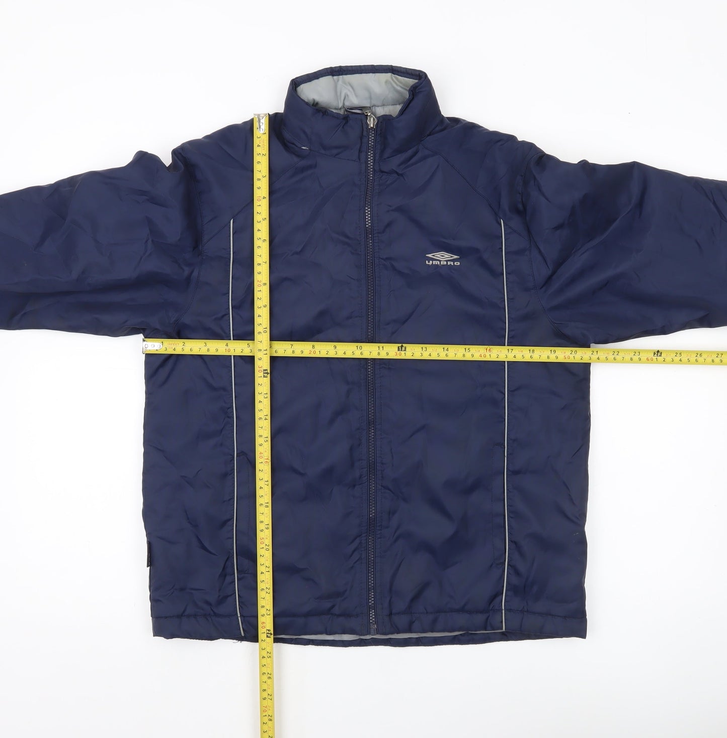 Umbro Boys Blue Puffer Jacket 11 Years Full Zip Padded Mid-Length Coat