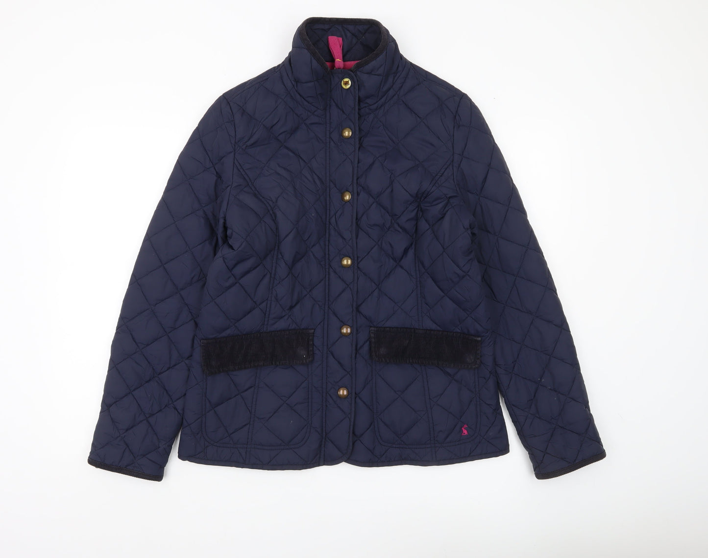 Joules Womens Navy Quilted Jacket Size 14 Blue Button Casual Coat