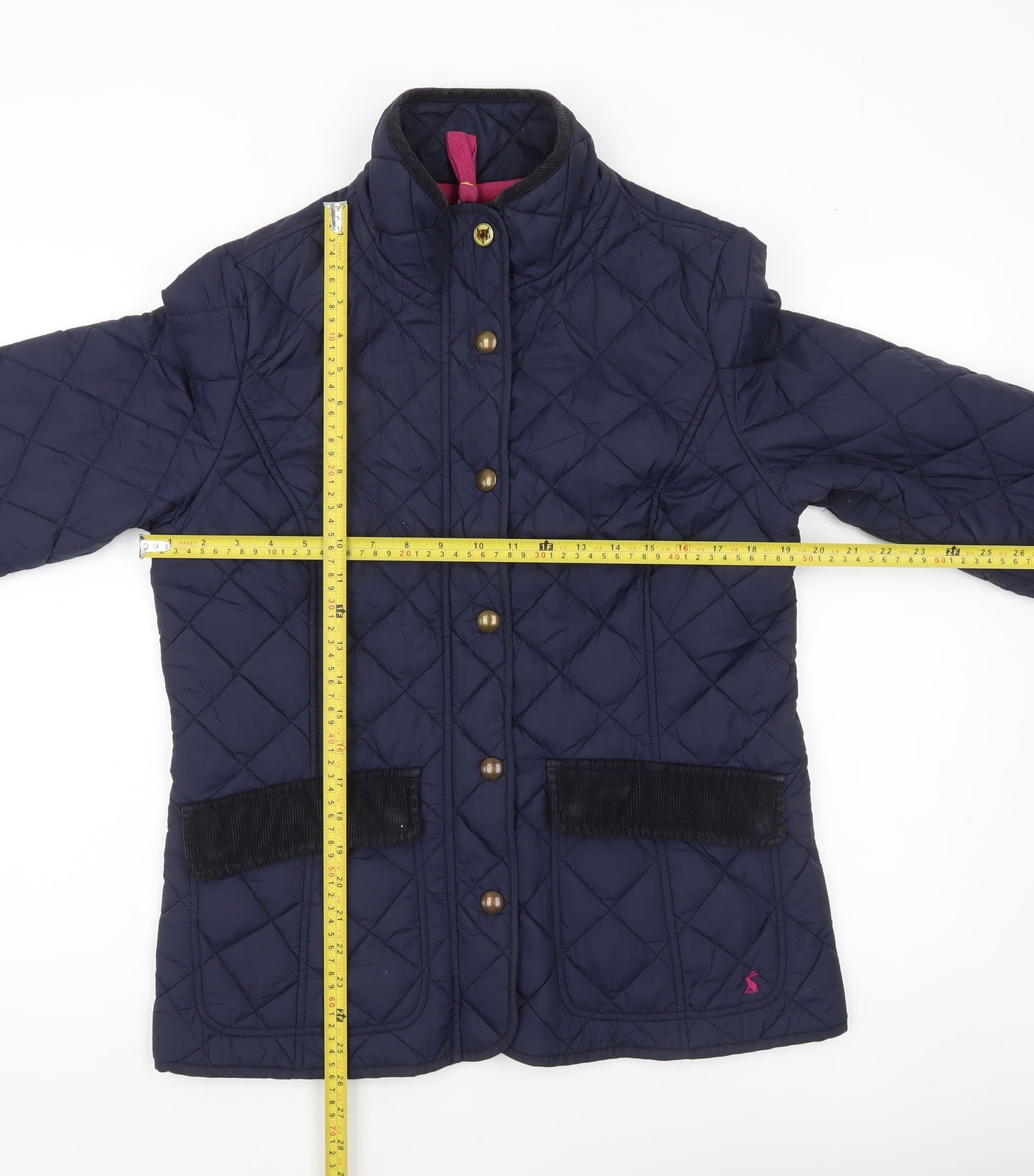 Joules Womens Navy Quilted Jacket Size 14 Blue Button Casual Coat