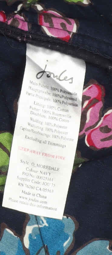 Joules Womens Navy Quilted Jacket Size 14 Blue Button Casual Coat