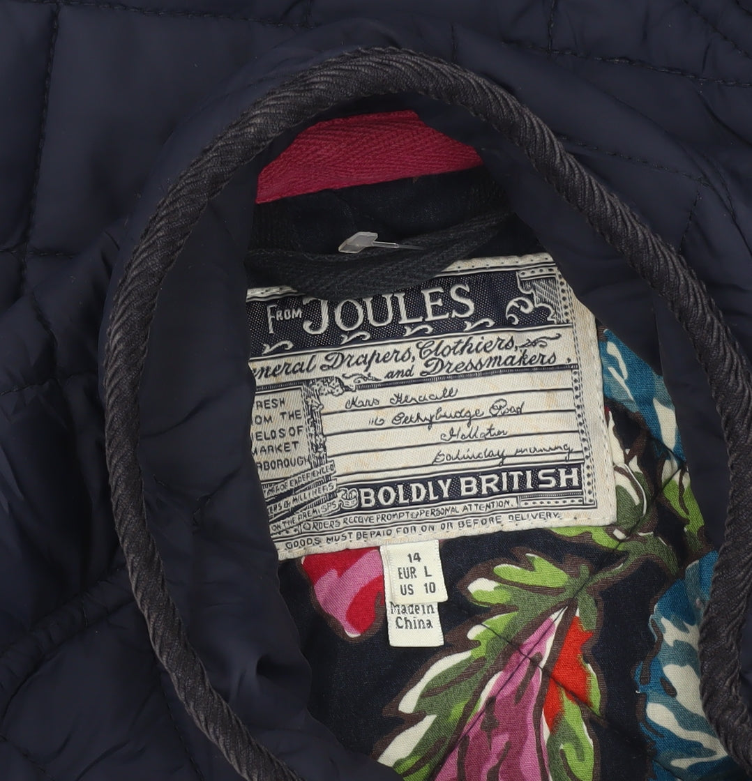 Joules Womens Navy Quilted Jacket Size 14 Blue Button Casual Coat