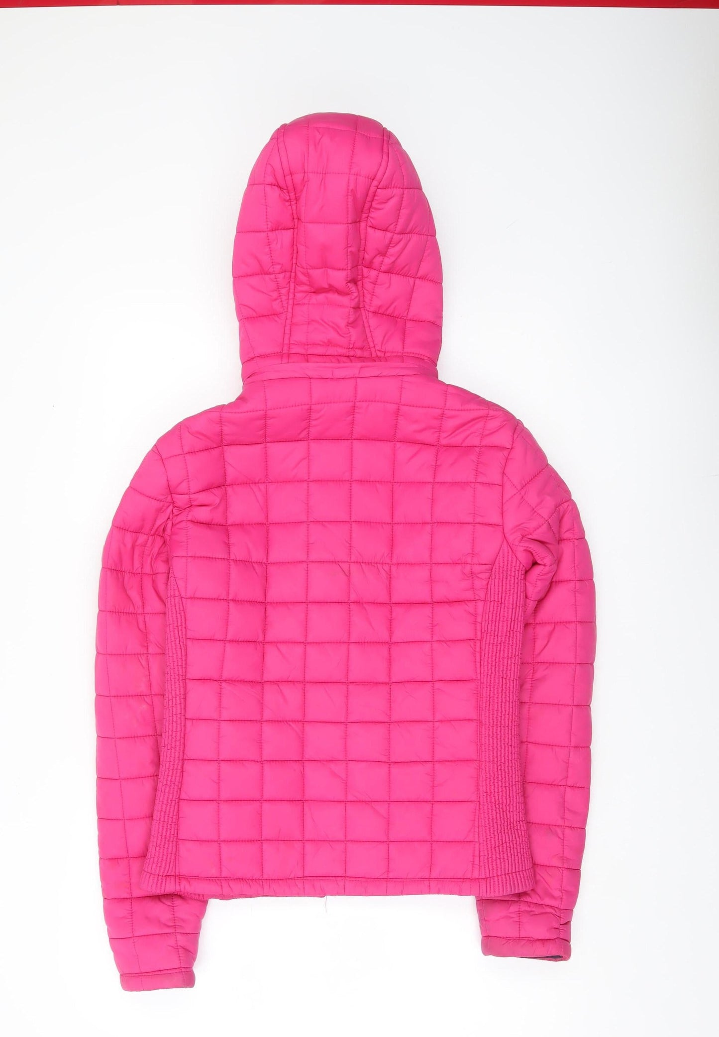 Superdry Womens Pink Puffer Jacket Small Hooded Quilted Zip Winter Coat