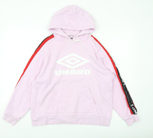 Umbro Womens Pink Pullover Hoodie L Logo Sportswear Cotton