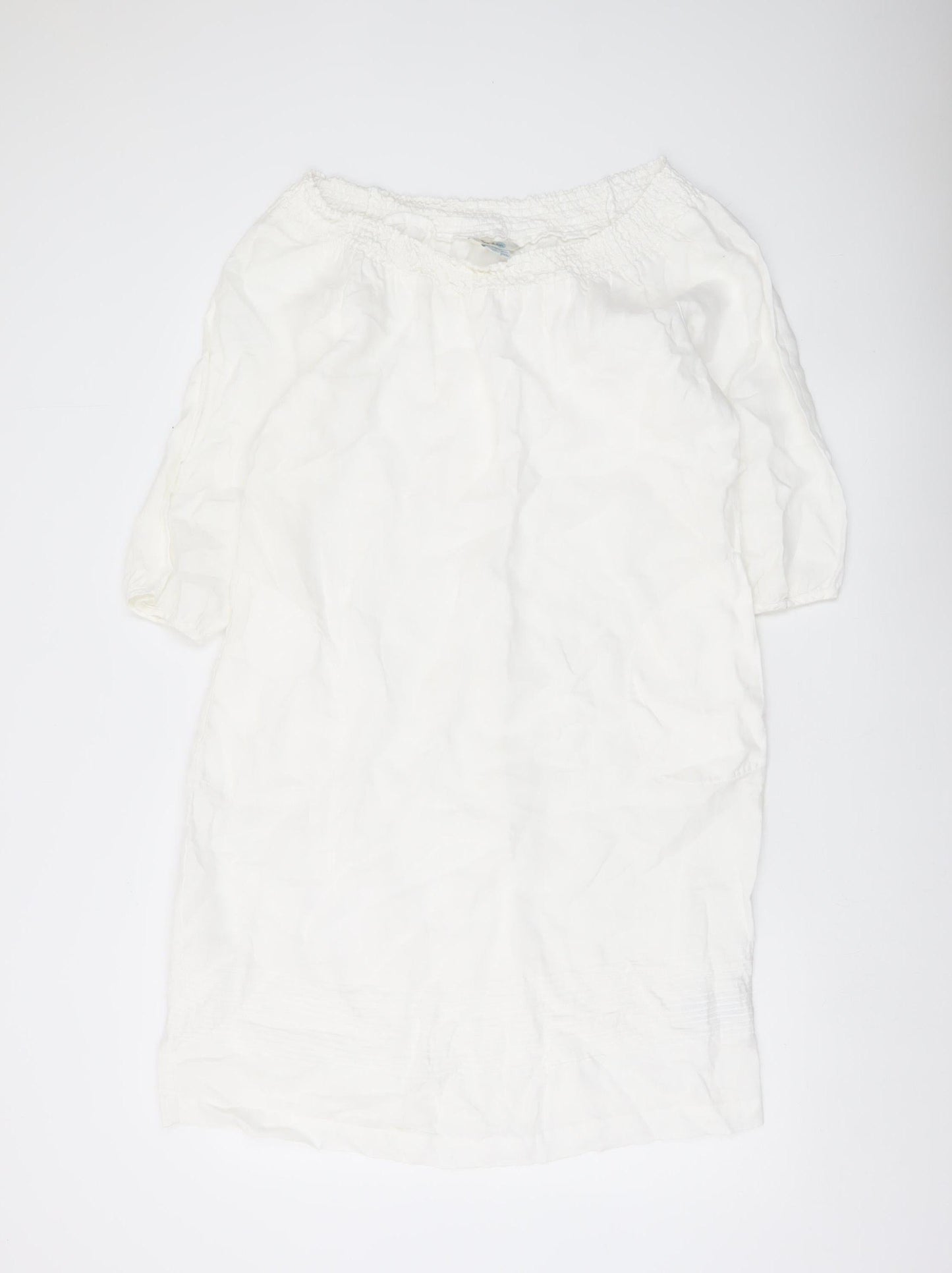 Boden Women White Linen Shift Dress Size 12 Knee Length Summer
