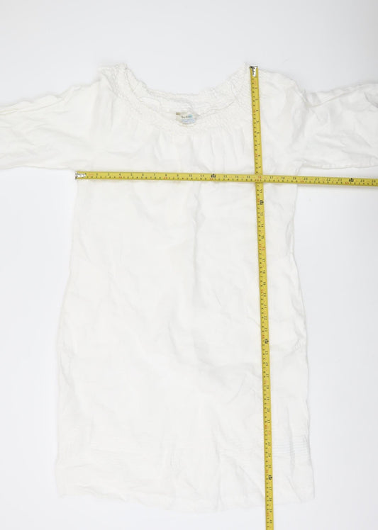 Boden Women White Linen Shift Dress Size 12 Knee Length Summer