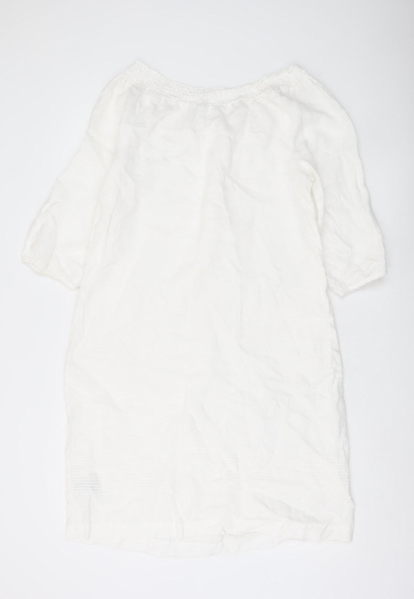 Boden Women White Linen Shift Dress Size 12 Knee Length Summer