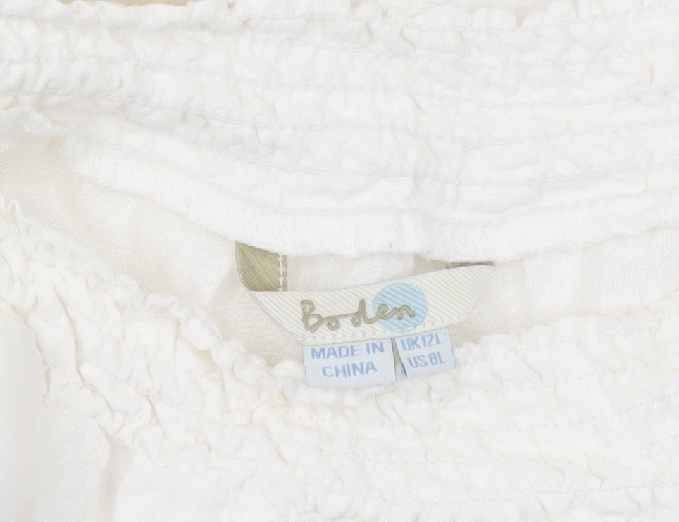 Boden Women White Linen Shift Dress Size 12 Knee Length Summer