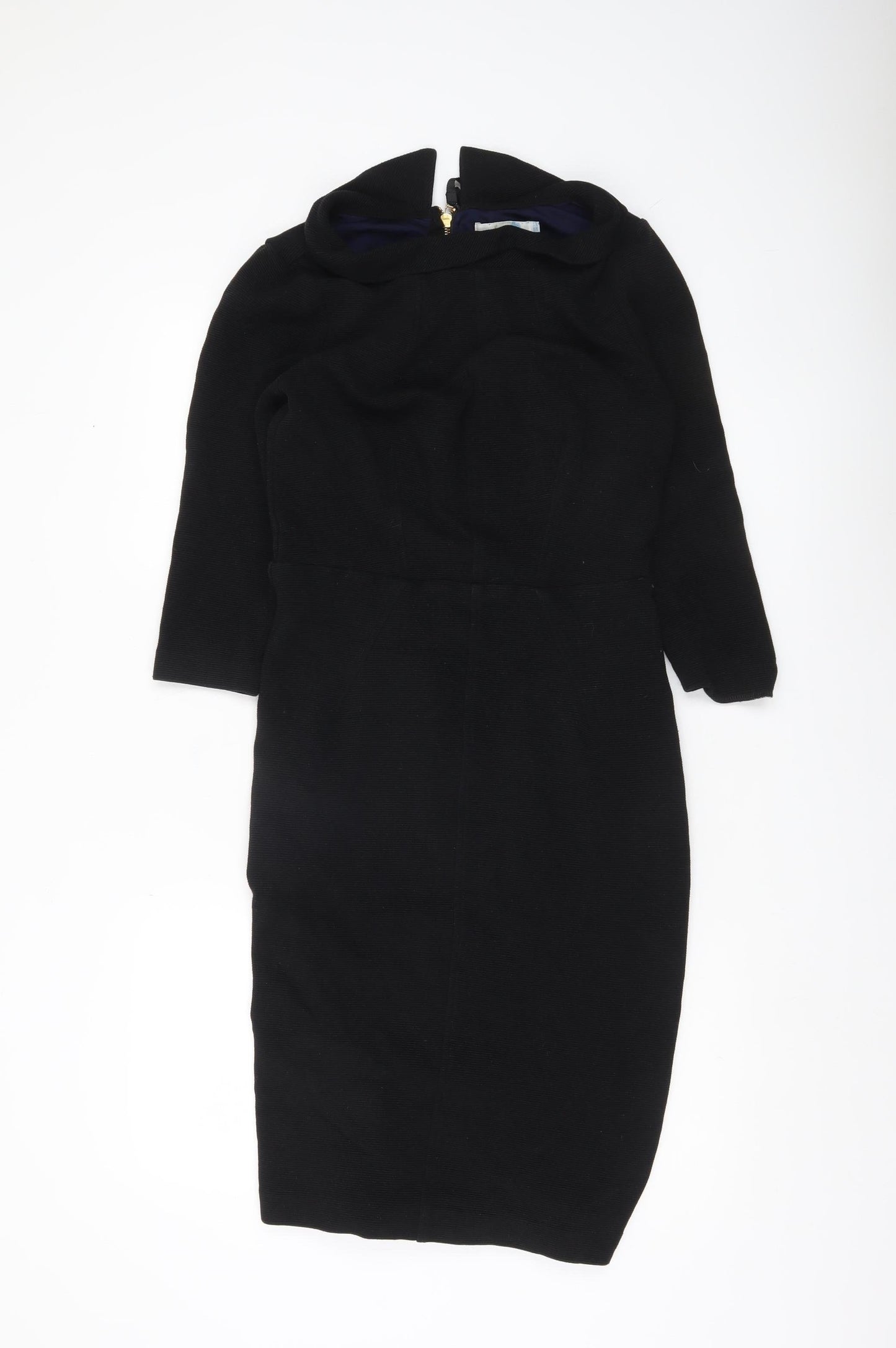 Boden Women Black Sheath Knee Length Dress Size 10 3/4 Sleeve Lined