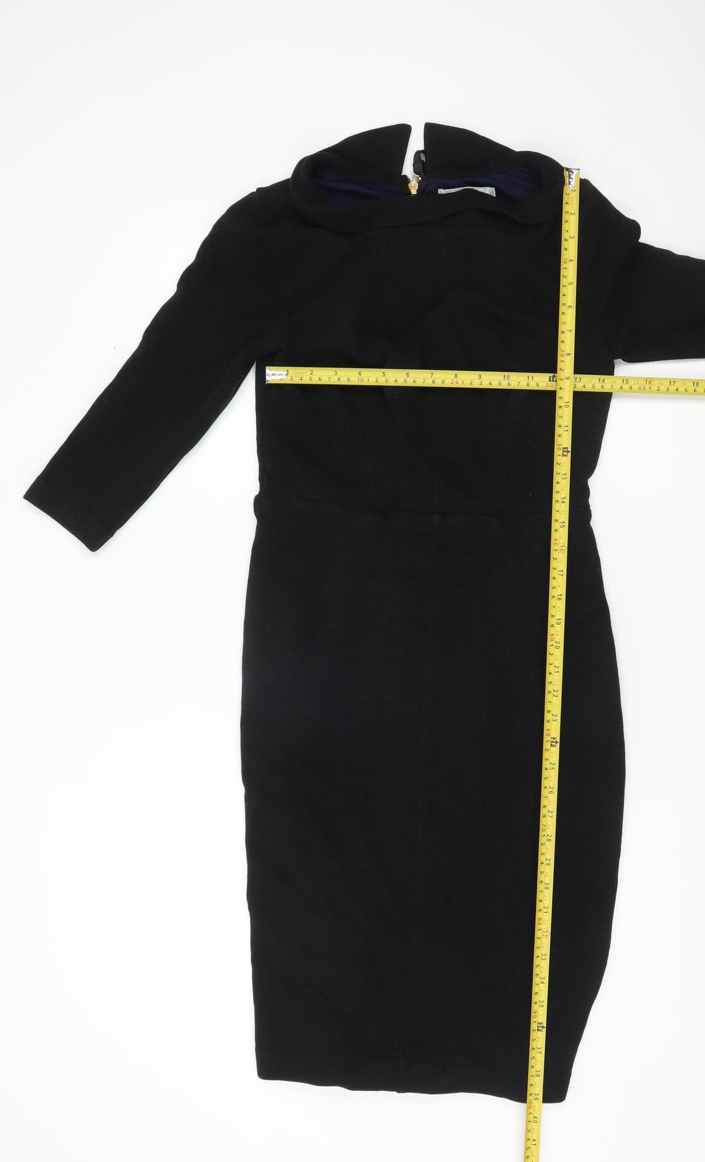 Boden Women Black Sheath Knee Length Dress Size 10 3/4 Sleeve Lined