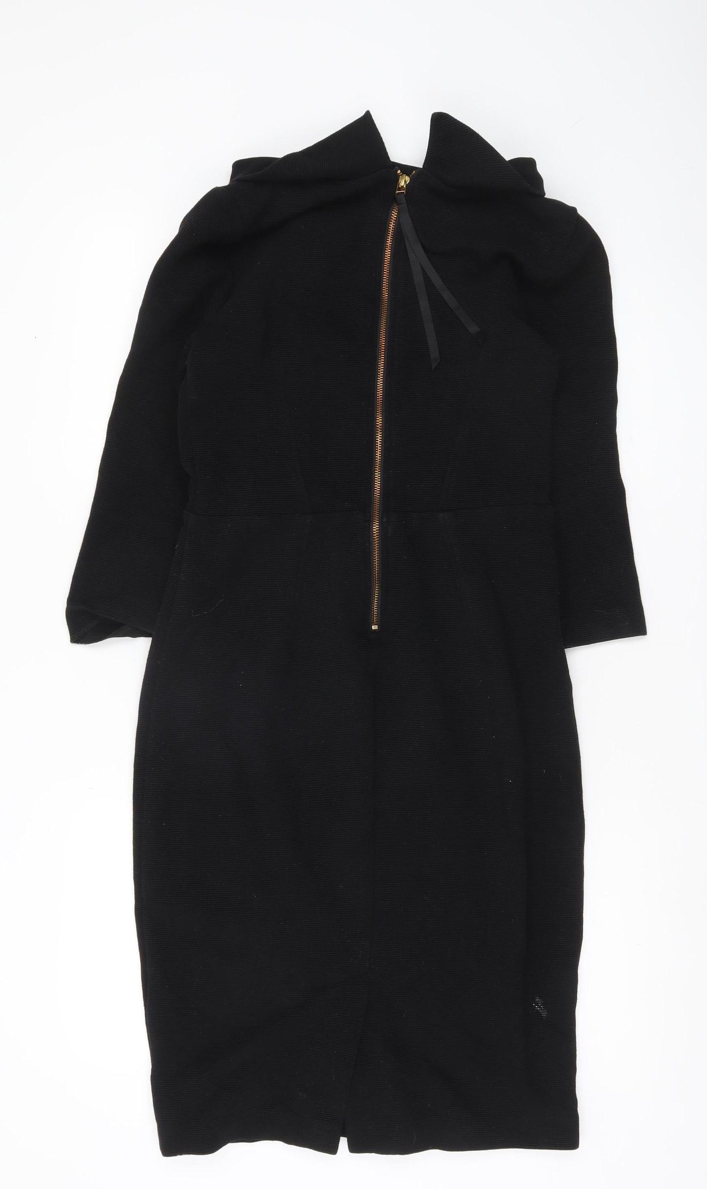 Boden Women Black Sheath Knee Length Dress Size 10 3/4 Sleeve Lined