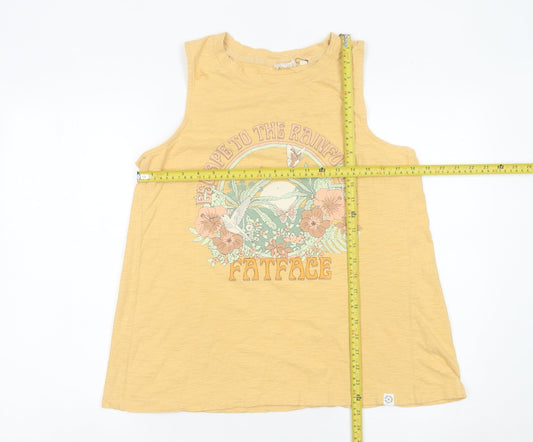 Fat Face Womens Yellow Floral Retro Print Tank Top UK 14 Cotton