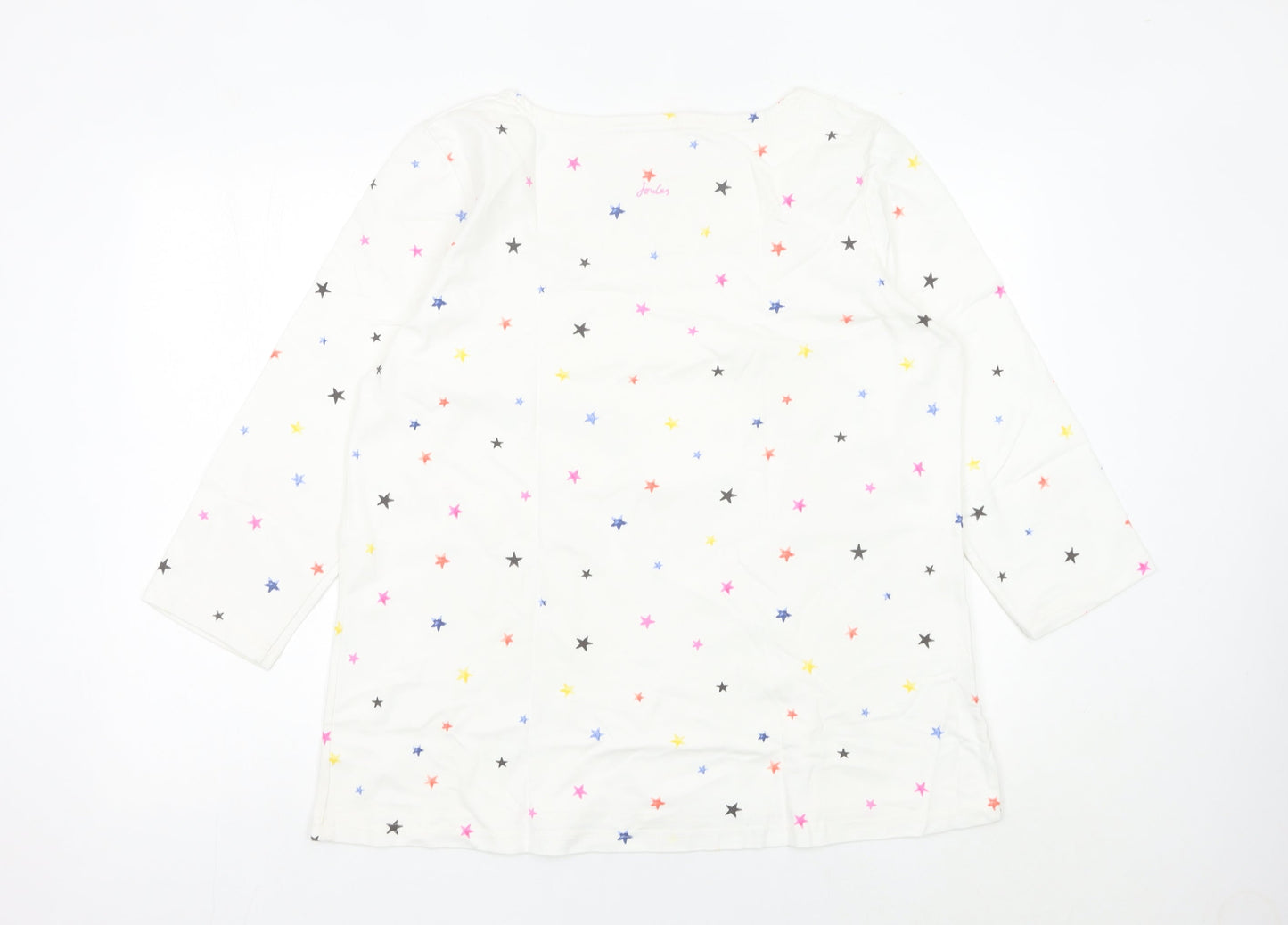 Joules Women White Cotton Star Print 3/4 Sleeve T-Shirt UK 18