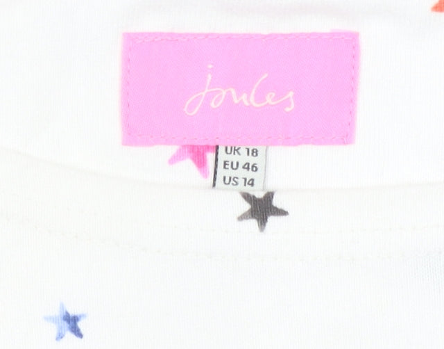 Joules Women White Cotton Star Print 3/4 Sleeve T-Shirt UK 18
