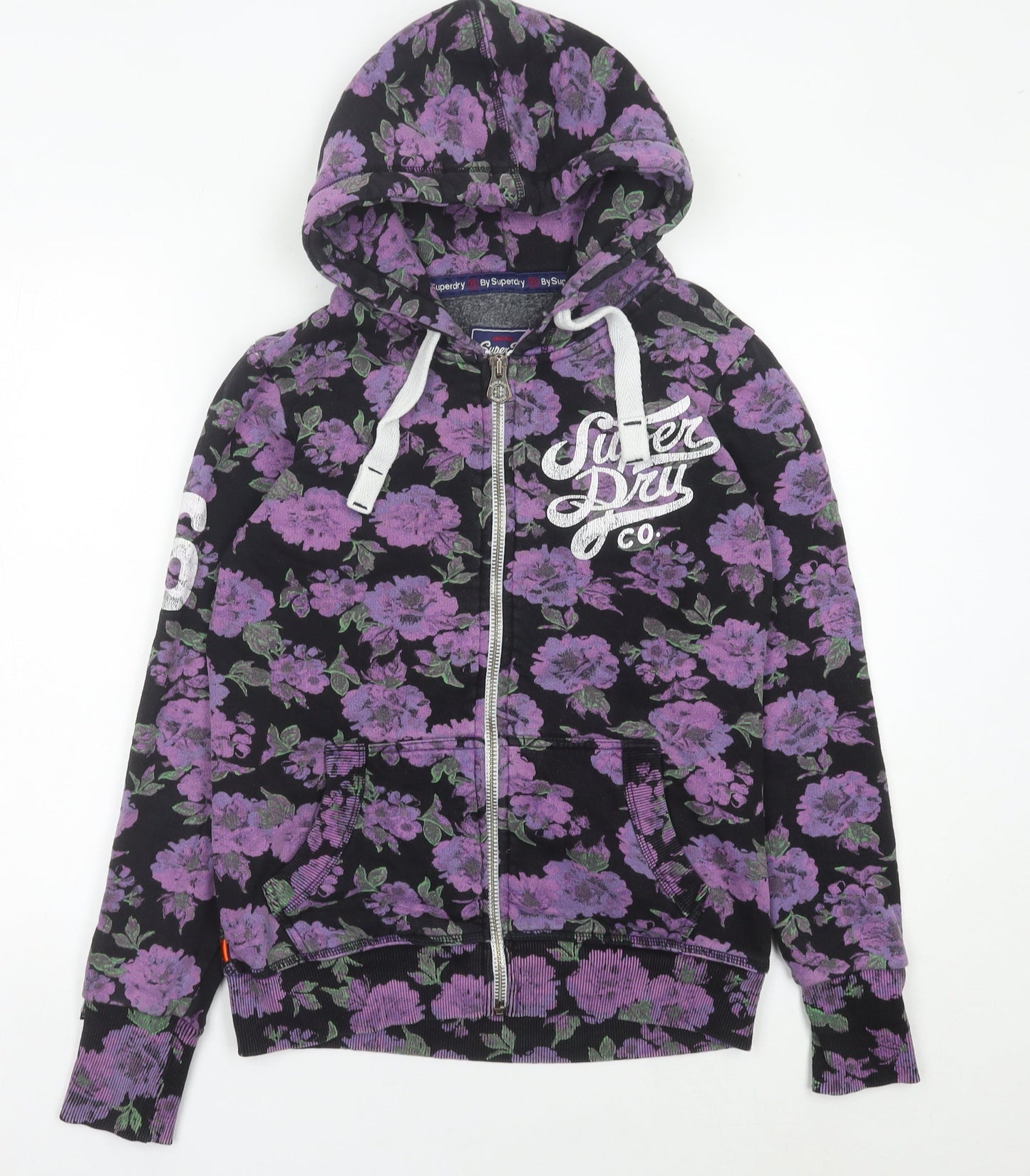 Superdry Womens Purple Floral Full Zip Hoodie Size S Regular Fit