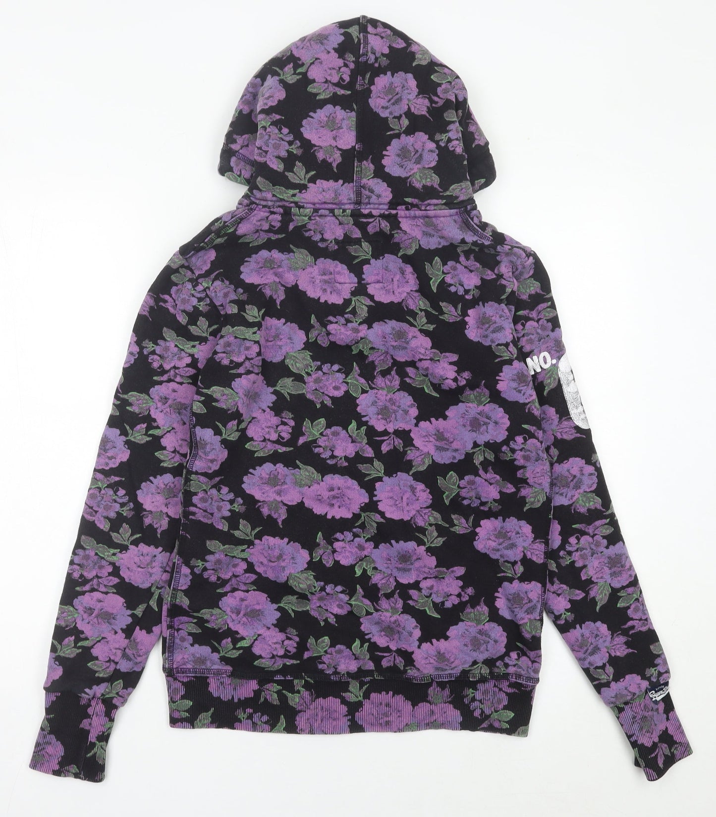 Superdry Womens Purple Floral Full Zip Hoodie Size S Regular Fit