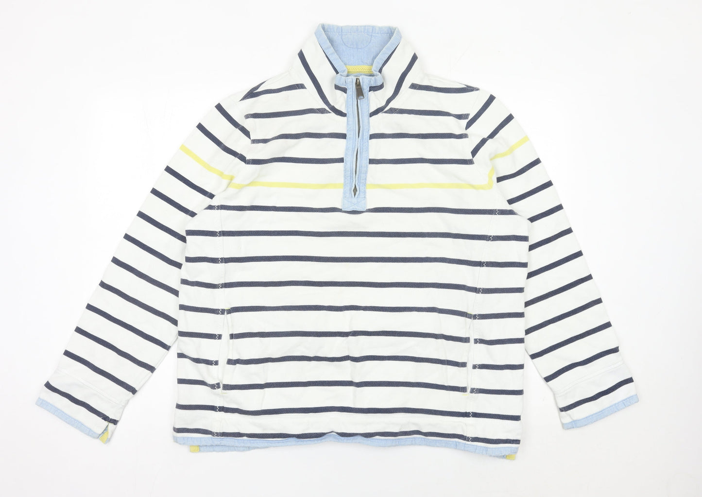 Fat Face Womens White Striped 1/4 Zip Cotton Sweatshirt Size 18