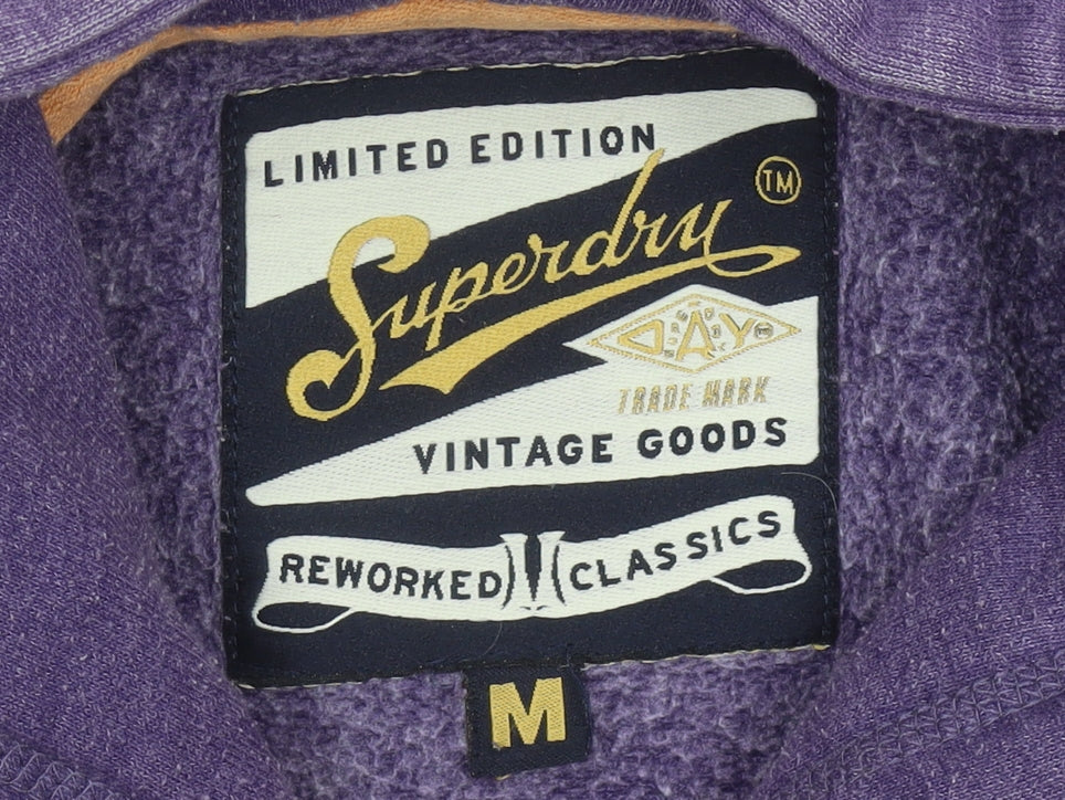 Superdry Men’s Purple Pullover Hoodie M Graphic Print Lion Sports