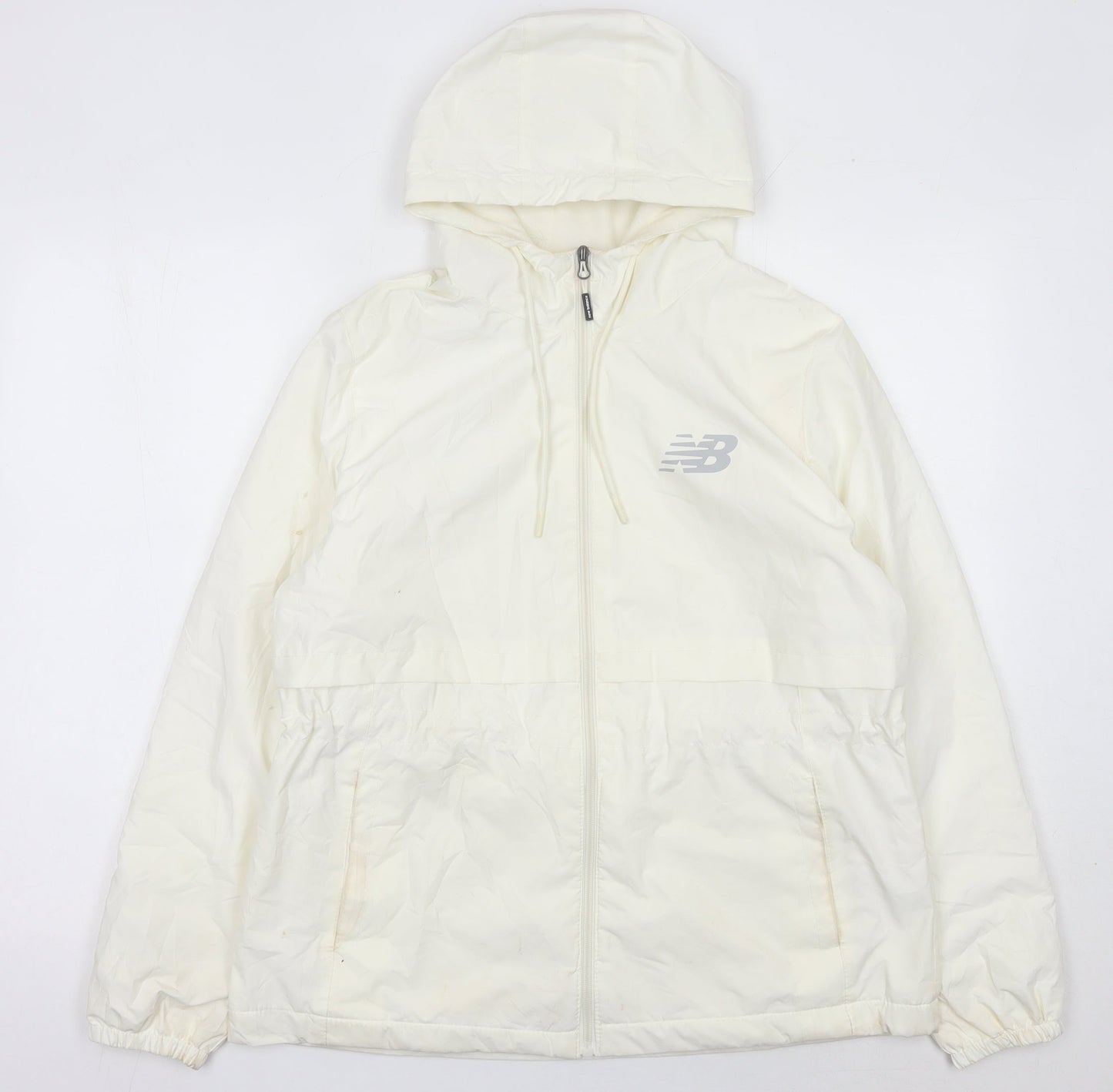 New Balance Womens Ivory Windbreaker Jacket L Hooded Full Zip