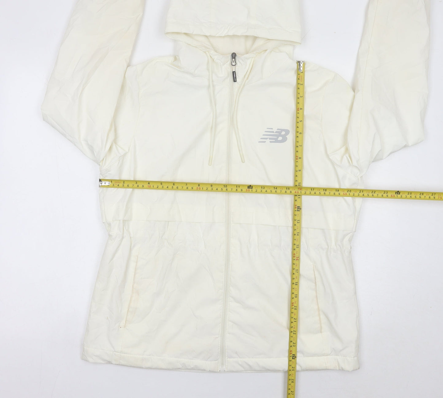 New Balance Womens Ivory Windbreaker Jacket L Hooded Full Zip