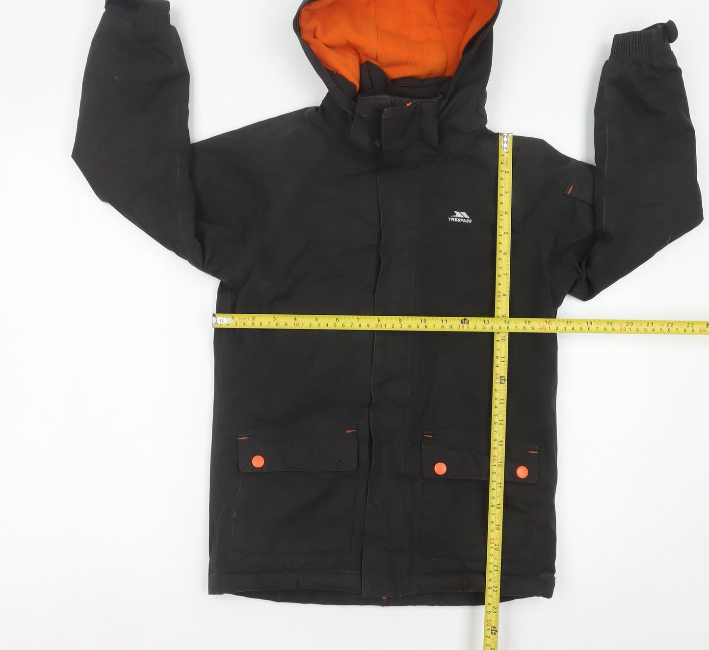Trespass Boys Black Parka Jacket Age 7-8 Waterproof Hooded Winter Coat