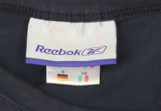 Reebok Womens Blue Slim Fit Rhinestone Logo T-Shirt Size 10