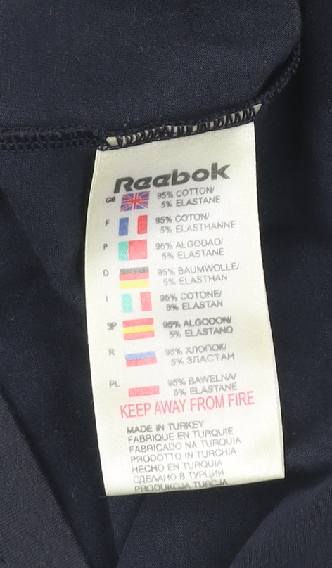 Reebok Womens Blue Slim Fit Rhinestone Logo T-Shirt Size 10
