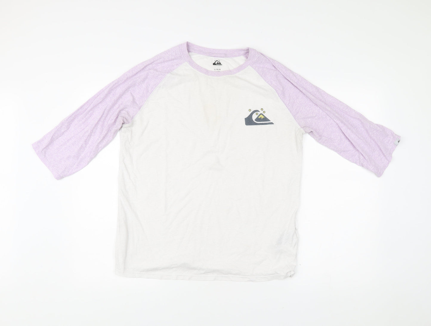 Quiksilver Men's L White Purple Raglan Logo 3/4 Sleeve T-Shirt