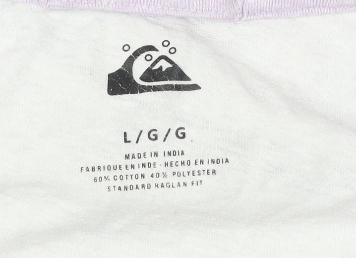 Quiksilver Men's L White Purple Raglan Logo 3/4 Sleeve T-Shirt