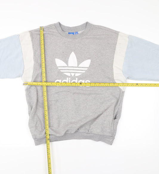 Adidas Womens Grey Sweatshirt UK 14 Logo Pullover Casual