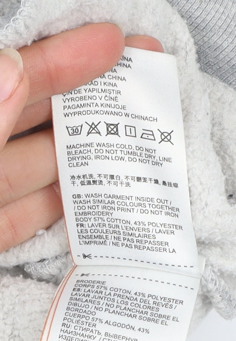 Superdry Womens Grey Hoodie UK 12 Pullover Cowl Neck Logo Sweatshirt