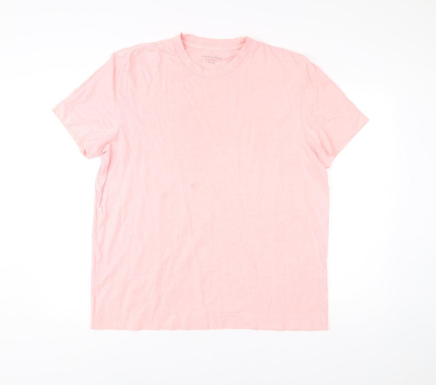AllSaints Men’s Pink Oversized Fit Crew Neck Cotton T-Shirt Medium