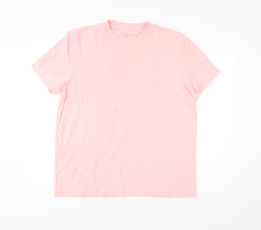 AllSaints Men’s Pink Oversized Fit Crew Neck Cotton T-Shirt Medium