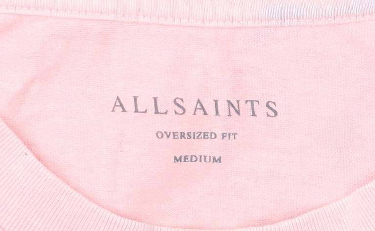 AllSaints Men’s Pink Oversized Fit Crew Neck Cotton T-Shirt Medium