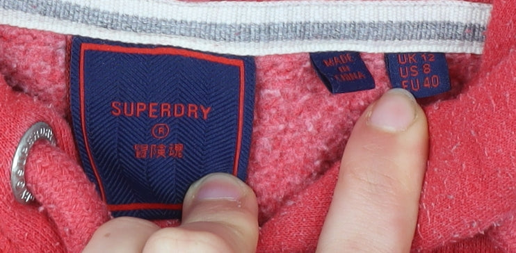 Superdry Womens Red Pullover Hoodie Size 12 Cotton Blend