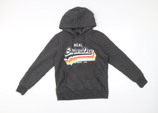 Superdry Women’s Grey Hoodie UK 14 Pullover Logo Graphic Cotton Blend