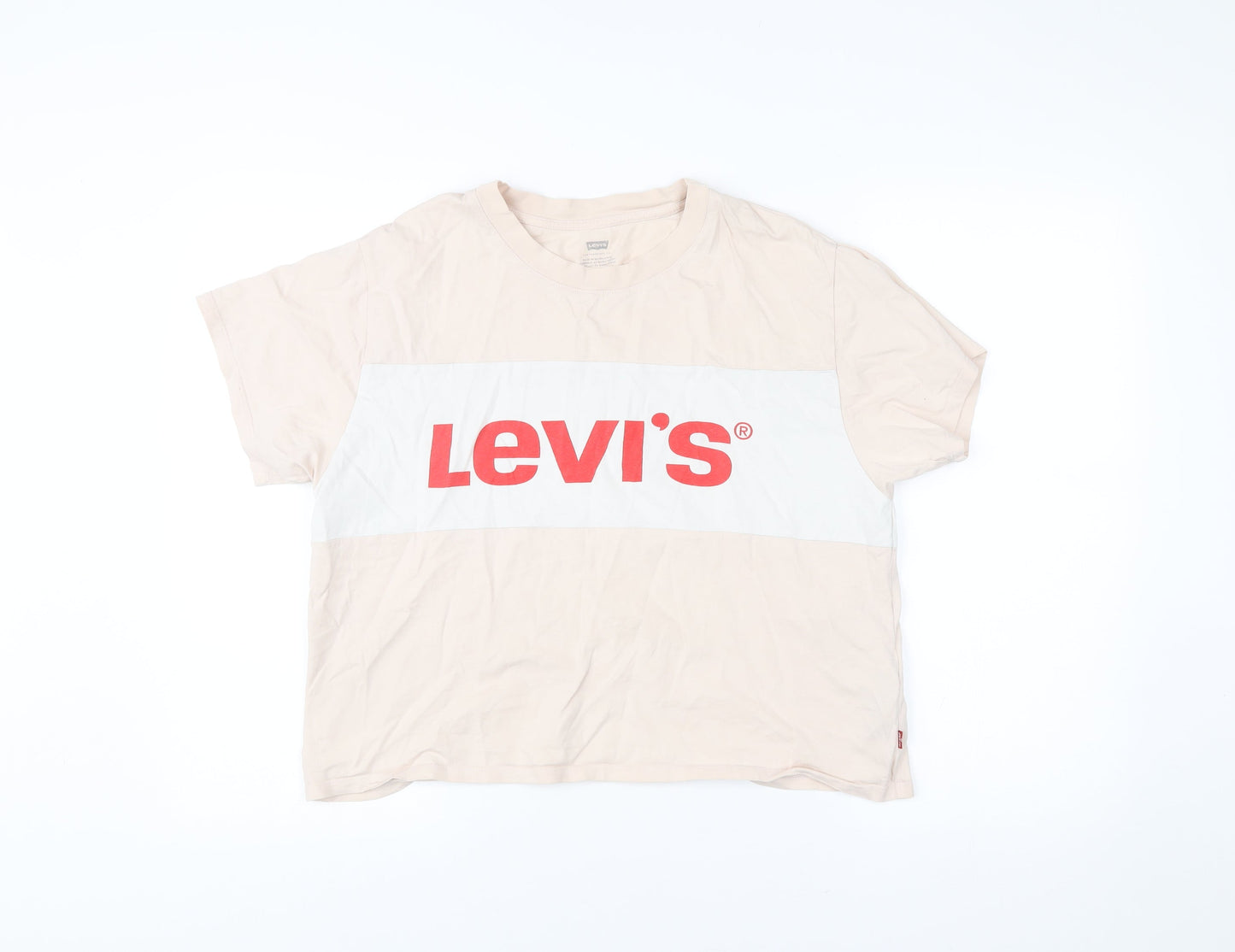 Levi's Womens Beige Colourblock Logo T-Shirt Medium Cotton