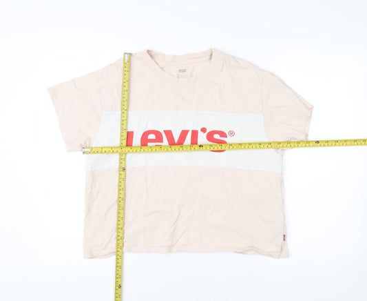Levi's Womens Beige Colourblock Logo T-Shirt Medium Cotton