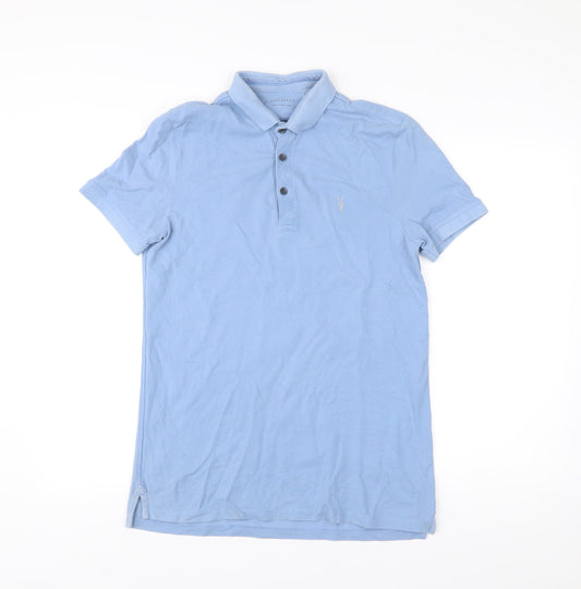 AllSaints Men's Blue Slim Fit Cotton Polo Shirt Size S