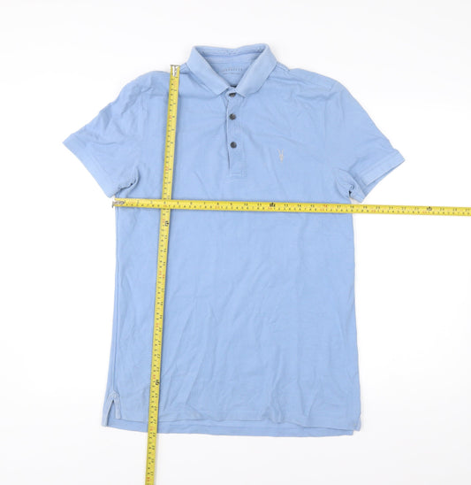 AllSaints Men's Blue Slim Fit Cotton Polo Shirt Size S