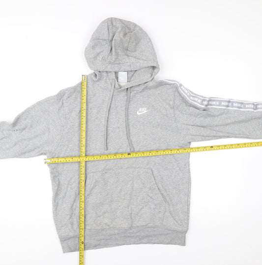 Nike Men’s Grey Pullover Hoodie Small Logo Tape Sportswear