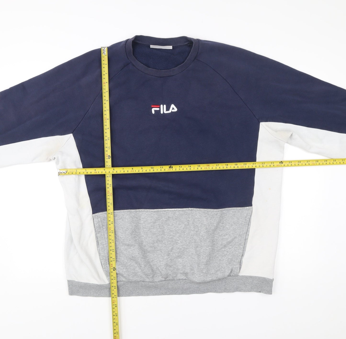 Fila Mens 2XL Pullover Sweatshirt Blue White Grey Logo Crew Neck