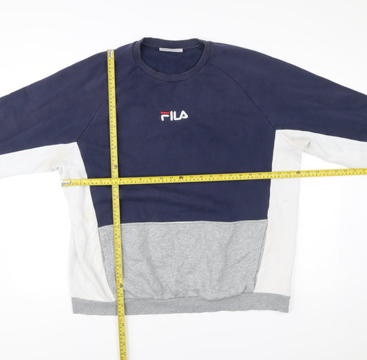 Fila Mens 2XL Pullover Sweatshirt Blue White Grey Logo Crew Neck