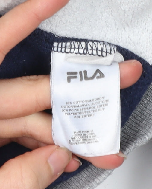 Fila Mens 2XL Pullover Sweatshirt Blue White Grey Logo Crew Neck