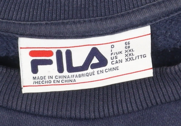 Fila Mens 2XL Pullover Sweatshirt Blue White Grey Logo Crew Neck