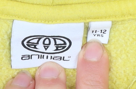 Additional view of Animal girls’ yellow pullover hoodie 11-12y cotton blend embroidered logo