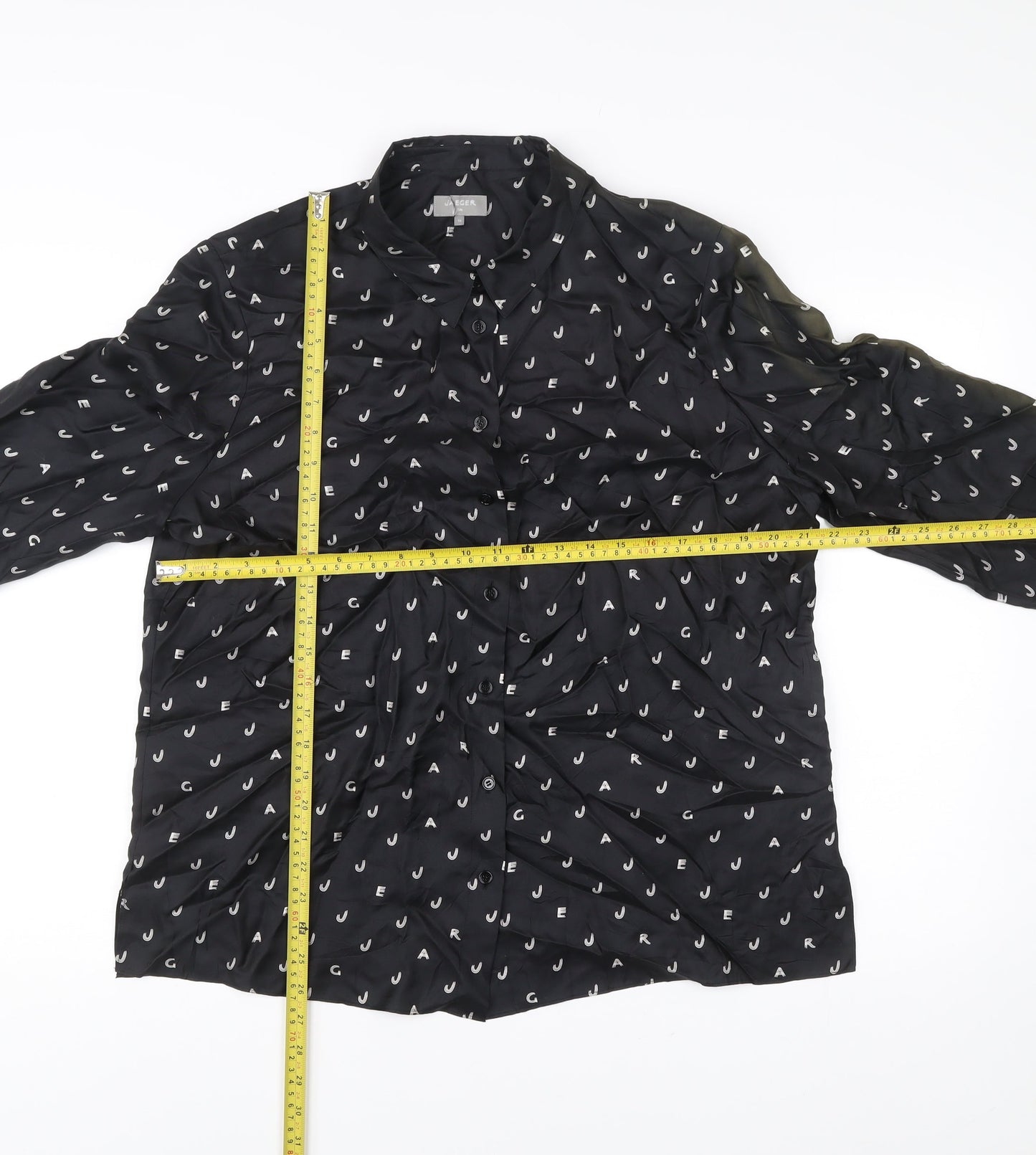 Jaeger Women’s Black Silk Button-Up Shirt Size 16 Long Sleeve